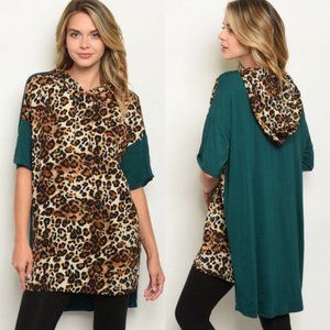 Small Leopard Animal Print Hooded Top Shirt Blouse